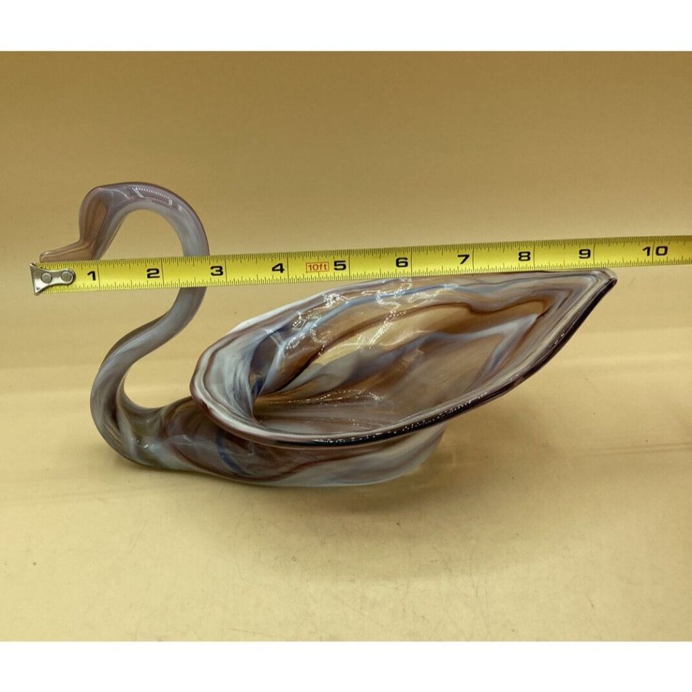 Swan Dish Cherokee Glass by Wagon Hill Art Glass Decor Vintage 5” X 9” - Picture 12 of 12